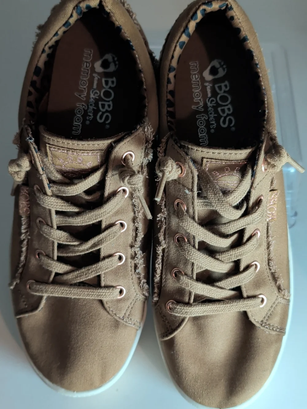 Skechers BOBS Women's Tan Canvas Lace-Up Sneakers